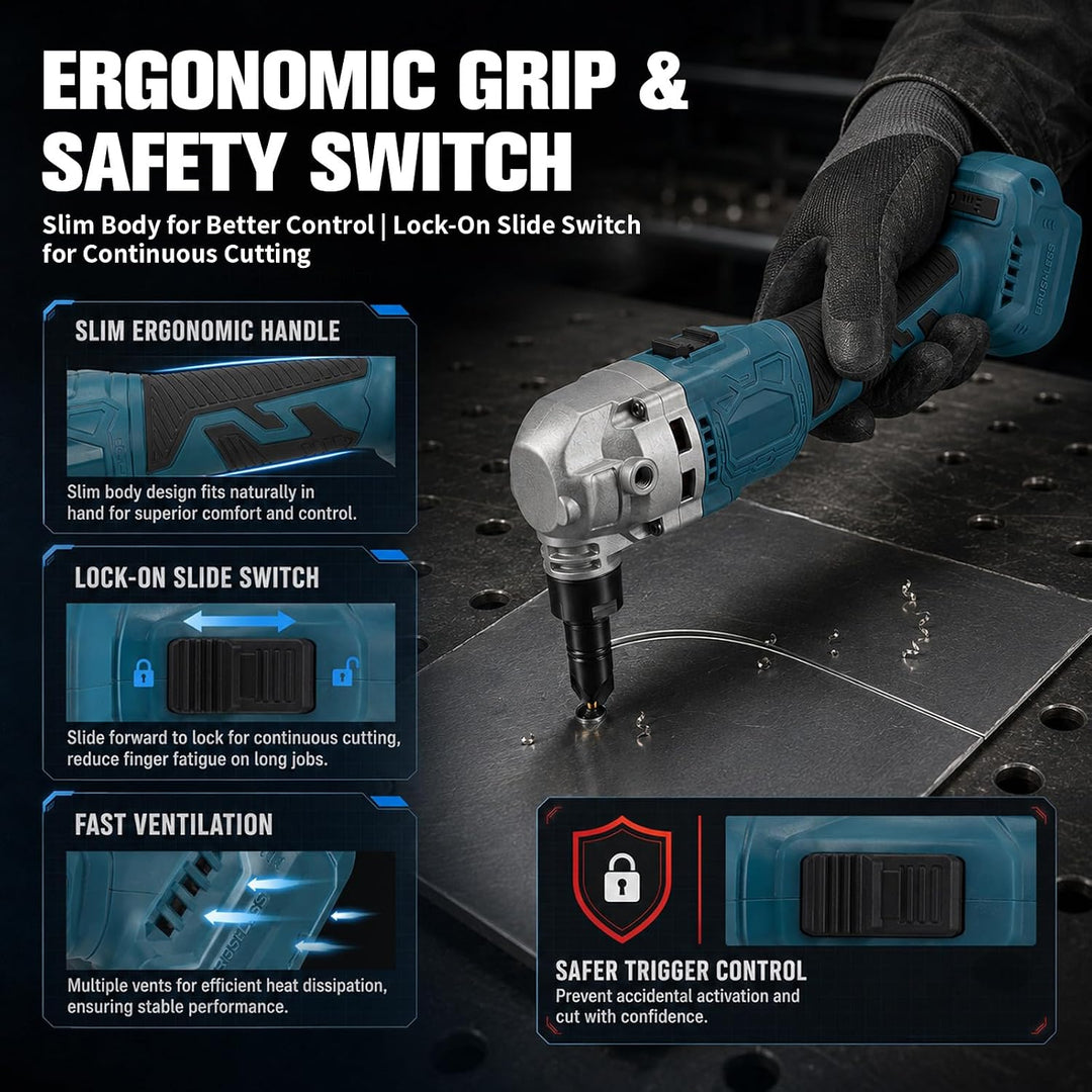 Blechknabber Kompatibel mit Makita 18V – Kabellose Blechnibbler mit 360° Drehbarem Knabberkopf und D