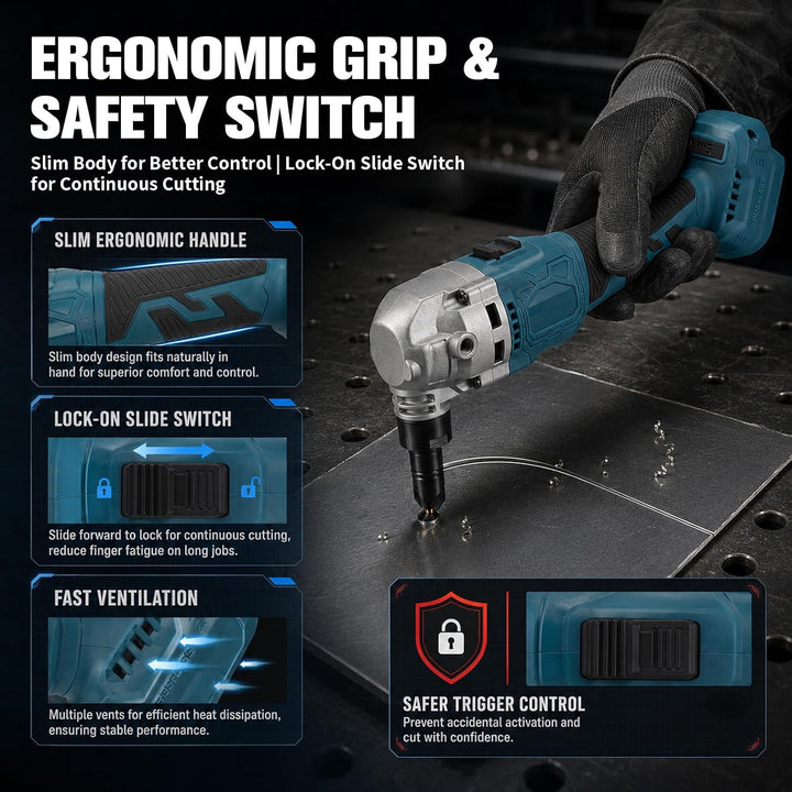 Blechknabber Kompatibel mit Makita 18V – Kabellose Blechnibbler mit 360° Drehbarem Knabberkopf und D