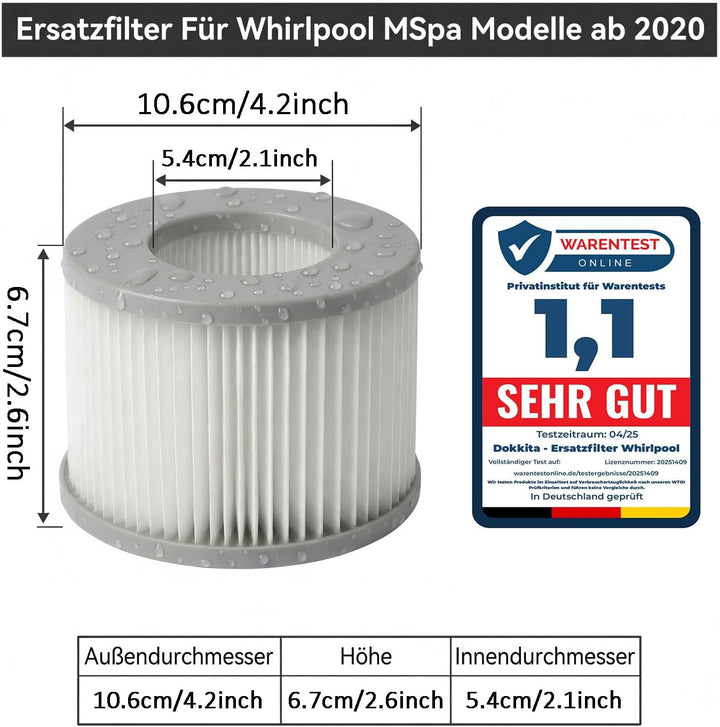 12er Set Ersatzfilter für MSPA Whirlpool-Filter-Kartuschen, Filter für Whirlpoal, für Heisse U-Boote