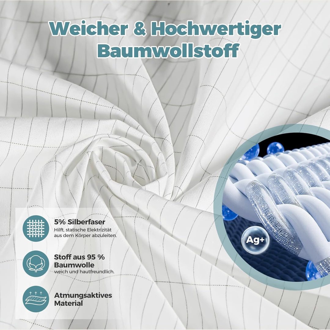 Grounding Mat, Erdungsmatte Erdungslaken fürs Bett, 95% Bio-Baumwolle + 5% Reine Silberfaser, ideal