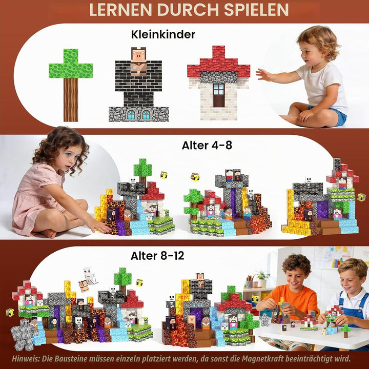 Magnetische Bausteine 200 PCS, Magnetbausteine ab 3 Jahre, Magnetic Blocks für Kinder Jungen Mädchen