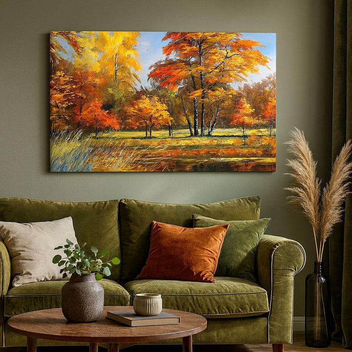 Bilder auf Leinwand Park Herbst Wasser Leinwandbild mit Rahmen 70x50cm Wandbilder Dekoration Wohnzim