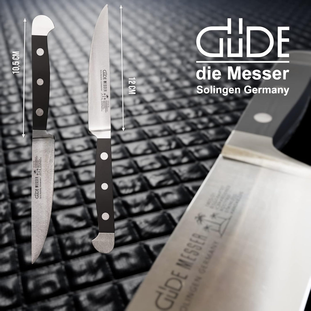 GÜDE Solingen - Steakmesser Glatt geschmiedet, 12 cm, POM schwarz, ALPHA, Doppelkropf, Handmade Germ