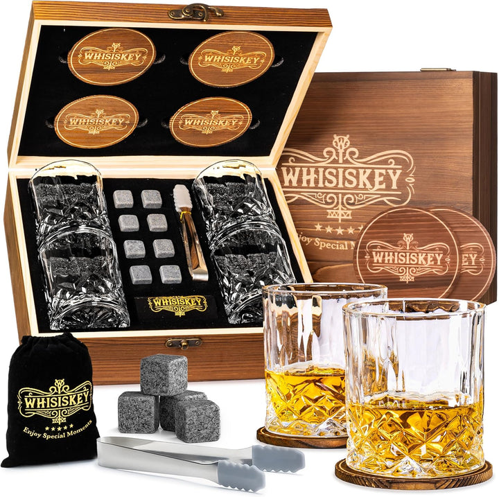 Whisiskey - Whisky Gläser Set - Whiskey Zubehör Set - Whisky Steine - Whiskygläser - Geschenke für M