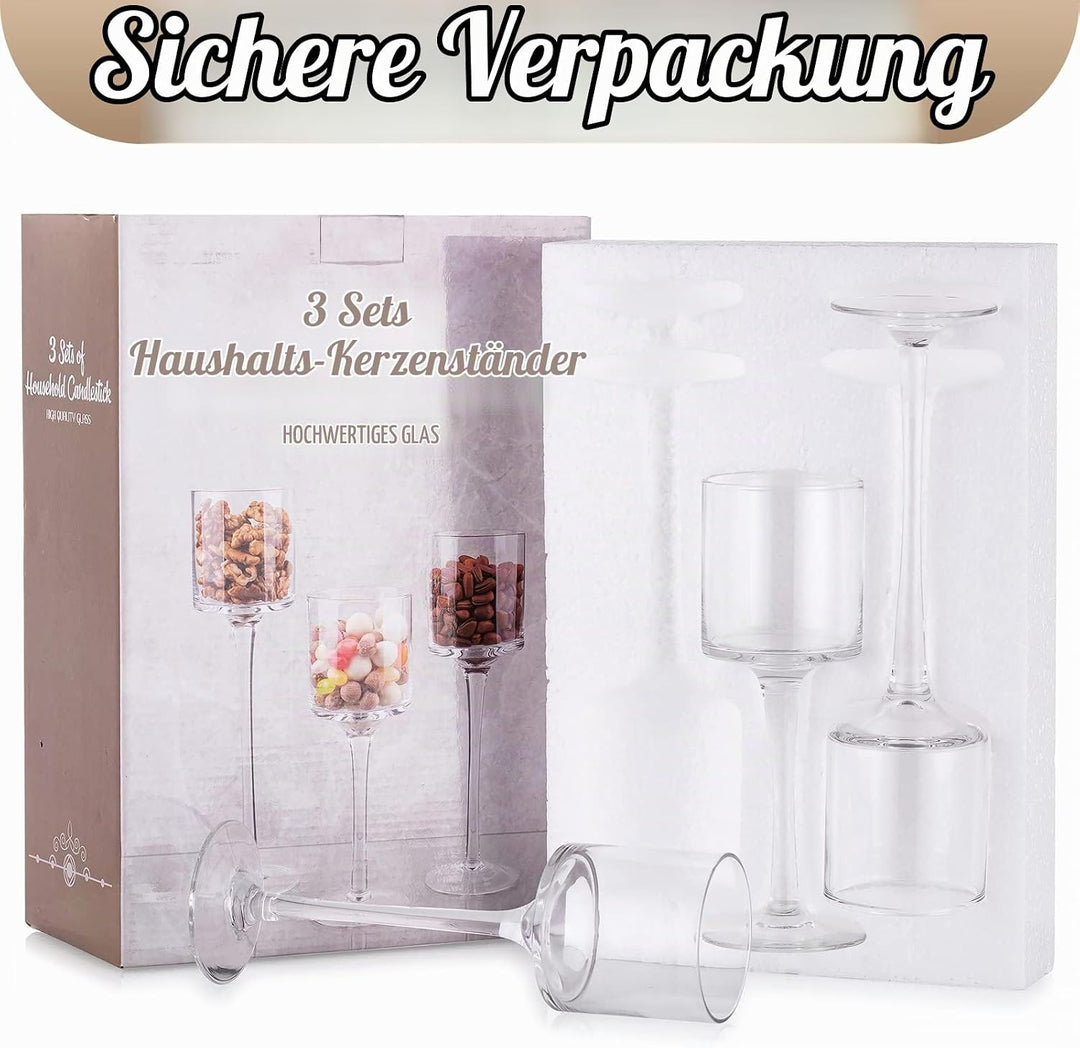 Sziqiqi 6 Stück Teelichthalter Glas - Elegante Kerzenständer Hohe Kerzenhalter Stumpenkerzen Windlic