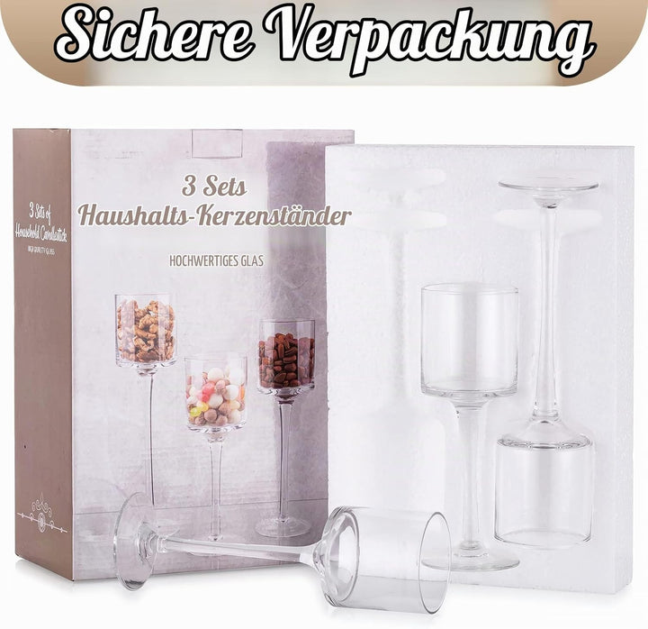 Sziqiqi 6 Stück Teelichthalter Glas - Elegante Kerzenständer Hohe Kerzenhalter Stumpenkerzen Windlic