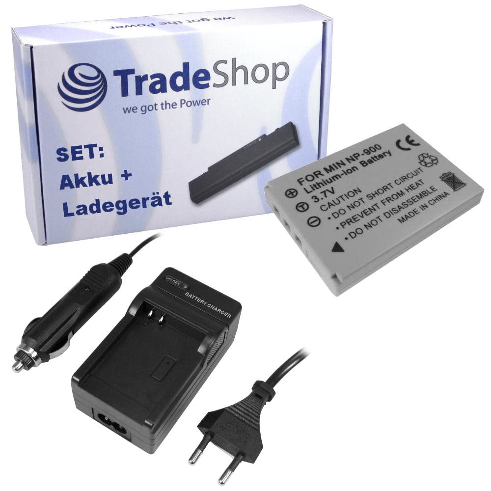 Trade-Shop 2in1 Set: Li-Ion Akku 1000mAh + Akku 1000mAh Ladegerät mit KFZ Adapter kompatibel mit Med