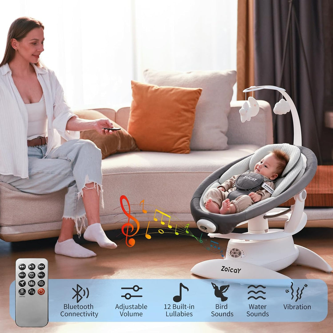 Baby wippe Zoicay 3-in-1 Babywippe Elektrisch für Neugeborene mit 9 modi 360° Drehbar und Schaukel A
