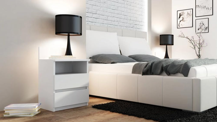 VBChome Nachttisch 40 x 32 x 59 cm Weiss Nachttisch mit 2 Schubladen und 1 Fächer für das Schlafzimm