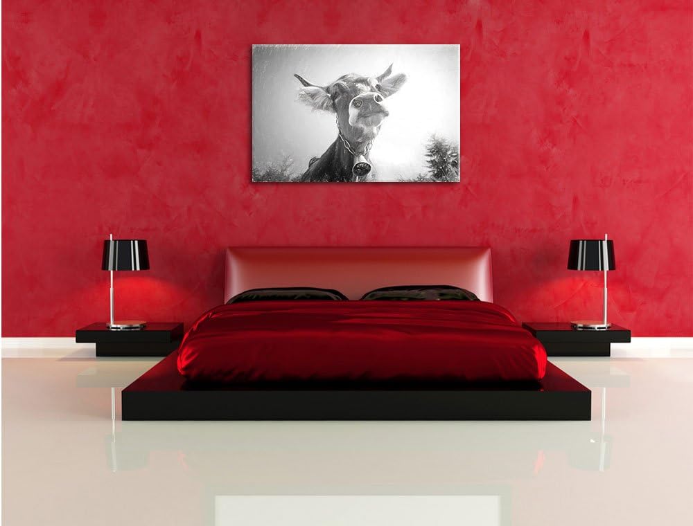 Pixxprint Portrait Einer Kuh als Leinwandbild/Grösse: 100x70 cm/Wandbild/Kunstdruck/fertig bespannt,
