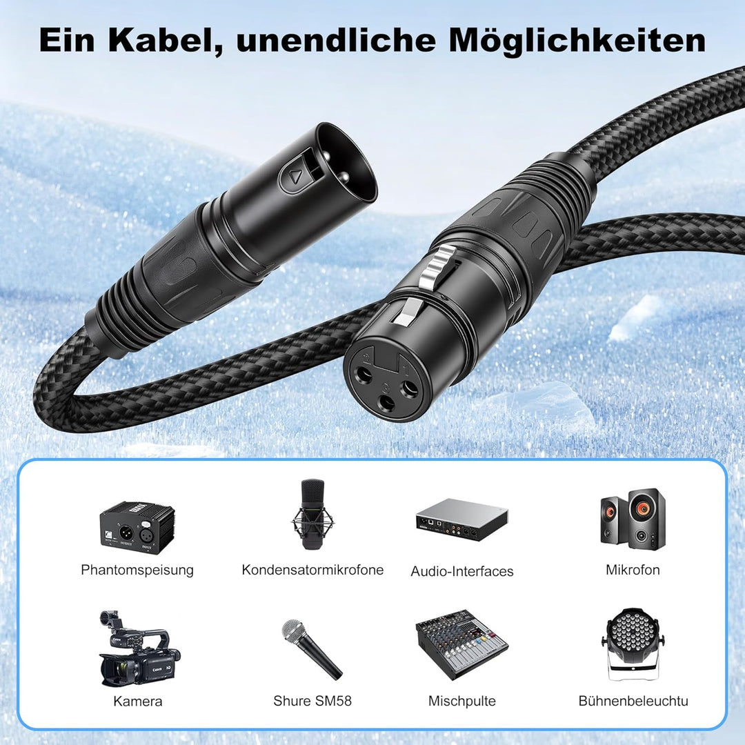 New Bee XLR Kabel Mikrofonkabel 7.6M, 3 polig Stereo XLR-Kabel, Stecker auf Buchse, für Heimstudio,