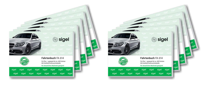 SIGEL FA614/10 Fahrtenbücher für PKW, A6 quer, 80 Seiten, 10er Pack - für Deutschland und Österreich