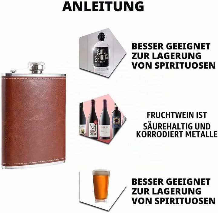 Flachmann, Tragbarer Flachmann aus Metall, 8oz Edelstahl Schnapsflasche, Outdoor Flachmann Trinkbech