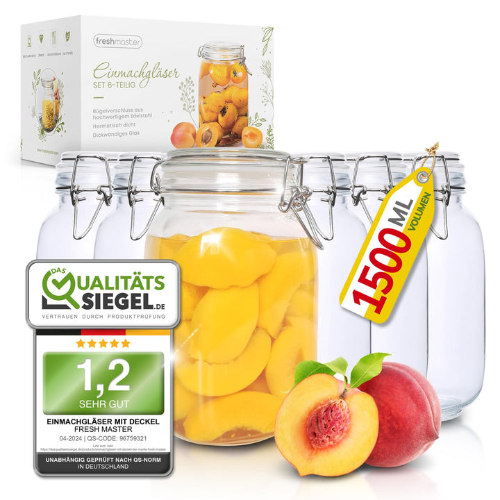 freshmaster Einmachgläser mit Deckel - Set aus bruchsicherem Glas mit Spezialdichtung und Edelstahl