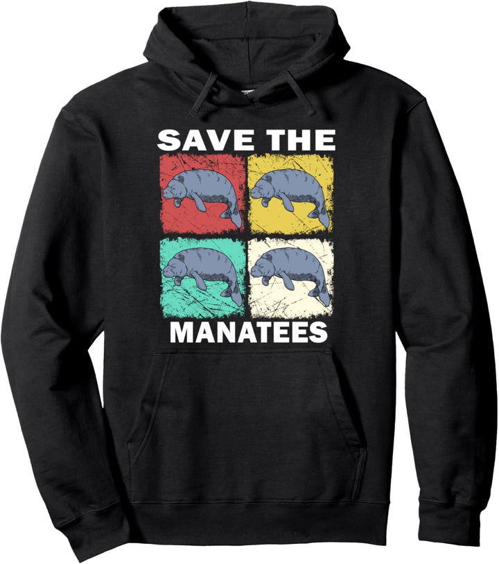 Save The Manatees Hoodie Seekuh Geschenk Retro Manatee Pullover Hoodie
