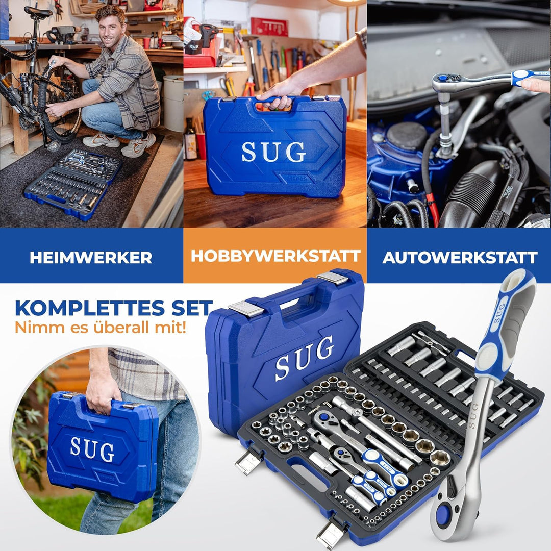 SUG - Werkzeugkoffer gefüllt 108-tlg - Steckschlüsselsatz 1/2 und 1/4 komplett bestückt - Werkzeugka