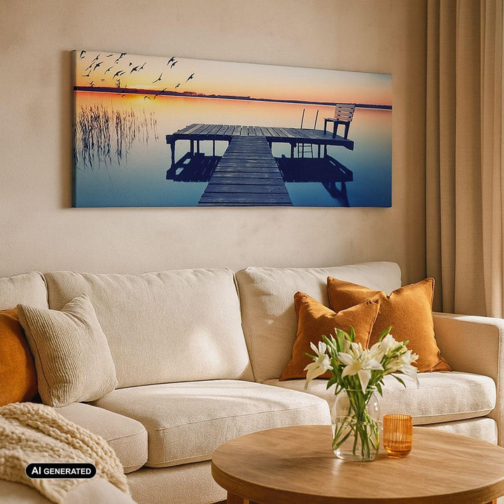 Wandbilder Dekoration Wohnzimmer See Brücke Panorama Bilder auf Leinwand 120x50cm Leinwandbild mit R