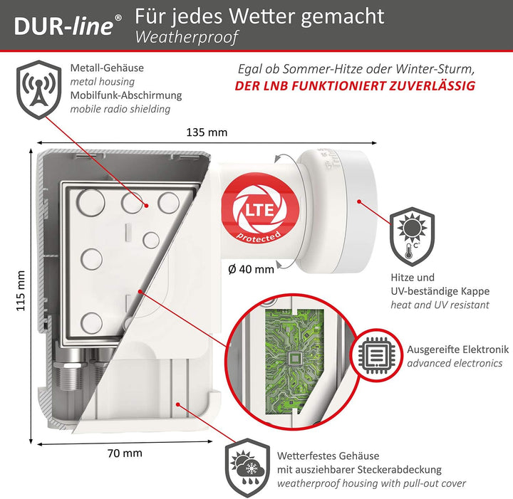 DUR-line +Ultra Octo LNB - 8 Teilnehmer weiss - mit LTE-Filter, 8-Fach, digital mit Wetterschutz, Fu