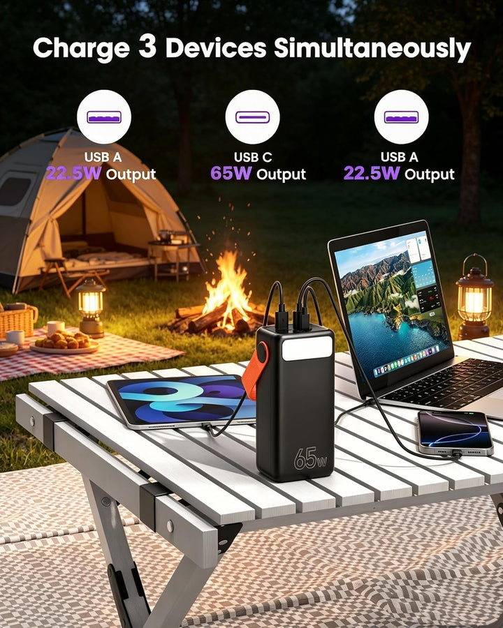 65W Power Bank 60000mAh Grosse Kapazität, USB C Schnell Aufladende Powerbank 3 Ausgänge, Tragbares E