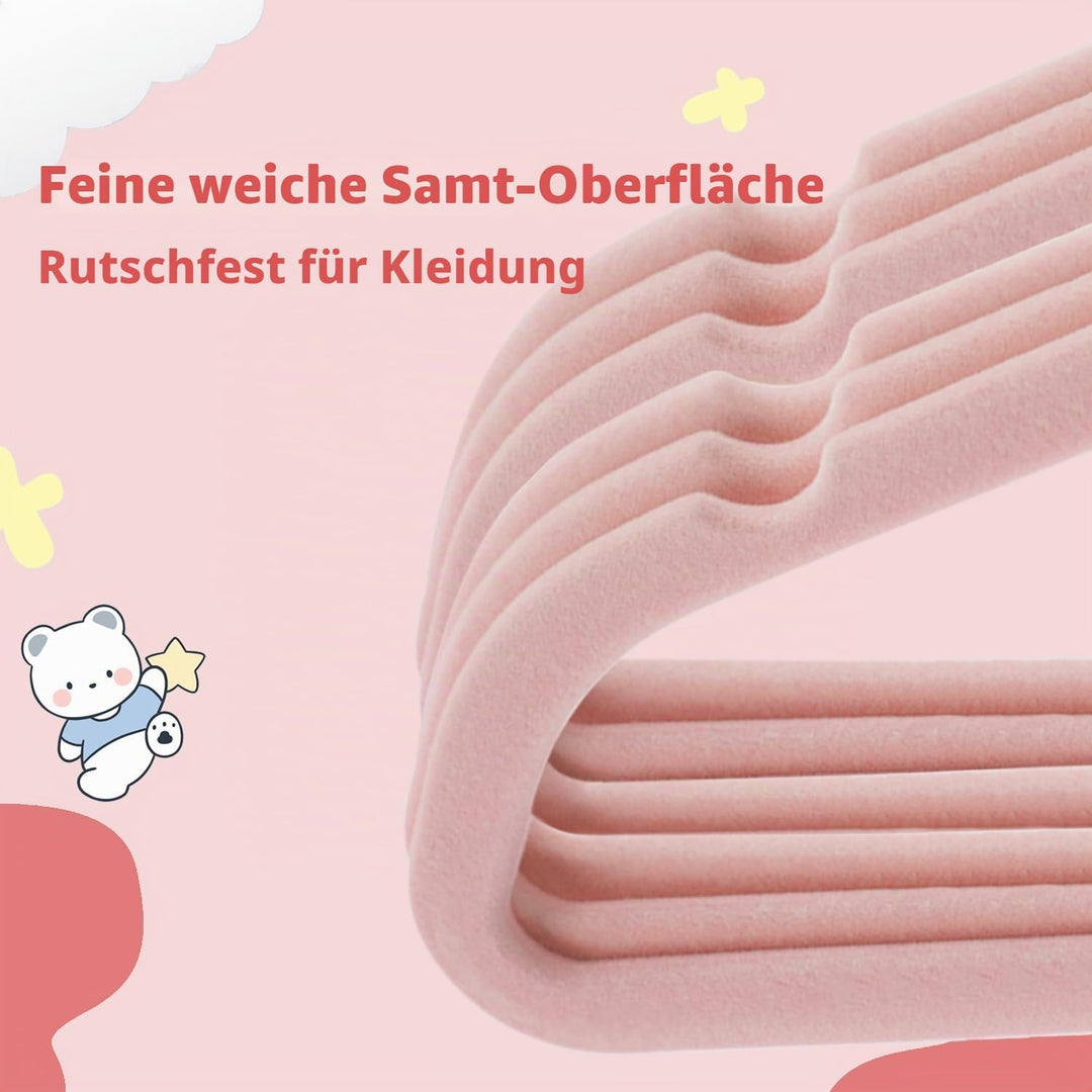 Kinderkleiderbügel, 28 cm Baby-Samtbügel mit 360°-Drehhaken, rutschfeste Kleiderbügel Samt, platzspa