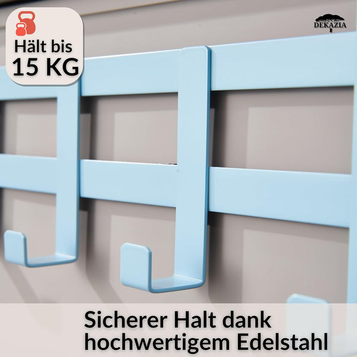 DEKAZIA® Türgarderobe Blau zum Einhängen – Bunte Kleiderhaken, Hakenleiste &amp; Garderobenhaken – Prakt