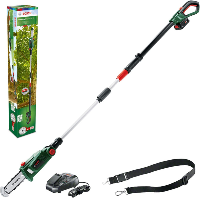 Bosch Akku Hochentaster UniversalChainPole 18 mit 1 Liter Kettensägen-Haftöl (Akku, 18 Volt System,