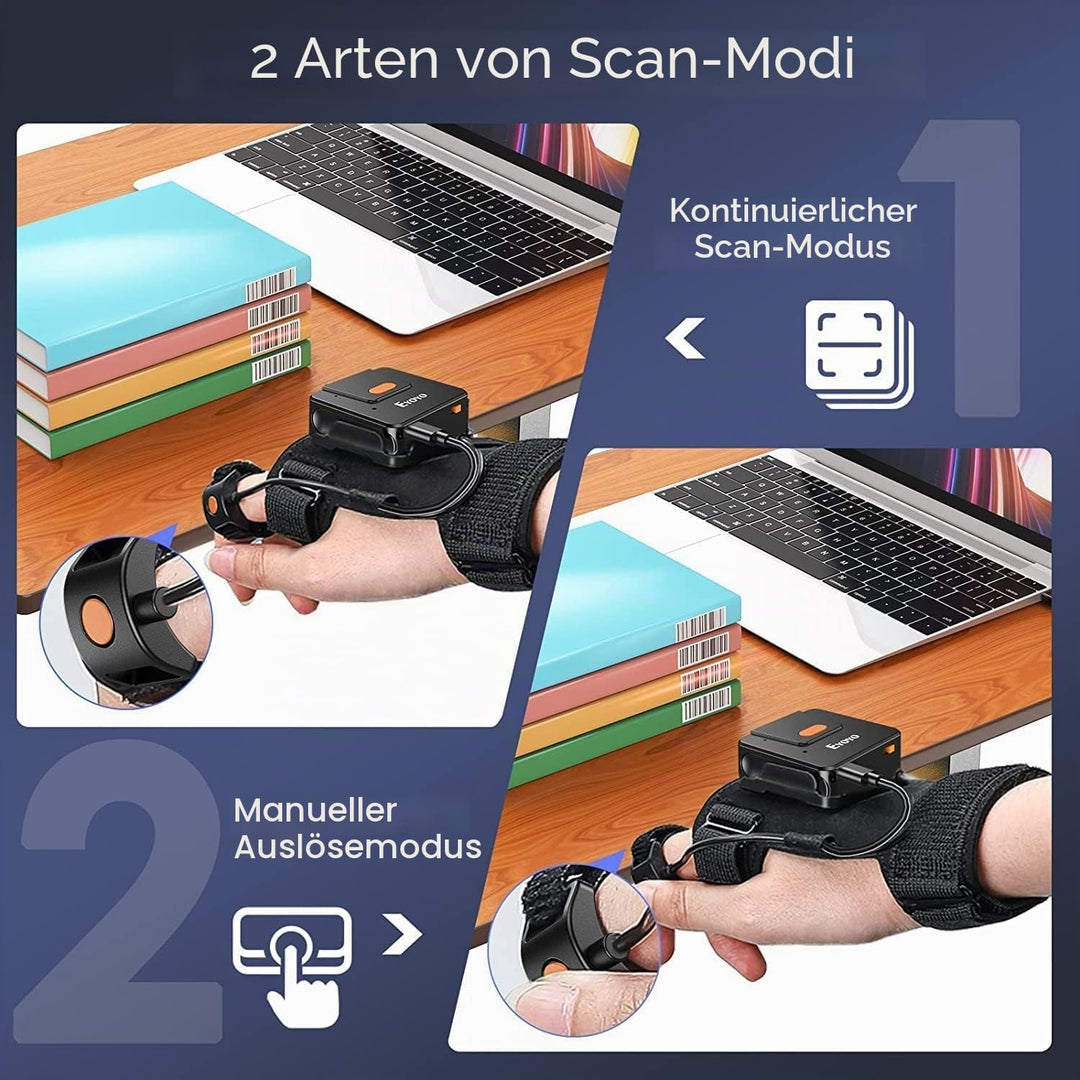Eyoyo Tragbarer Bluetooth Barcode-Scanner-Handschuh, 1D 2D QR-Code Fingerring-Lesegerät für Linke un