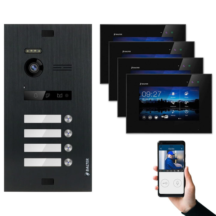 Nonic Balter EVO Video-Türsprechanlage WLAN Set 4 Familienhaus (1x Türstation mit Kamera Schwarz, 4X