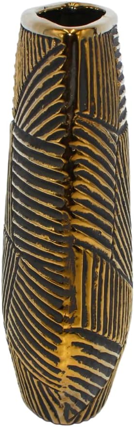 Edle hochwertige schmale Keramik Vase in Gold-schwarz, oval. gestreift, Grösse: H/B/Ø ca. 27 x 22 x
