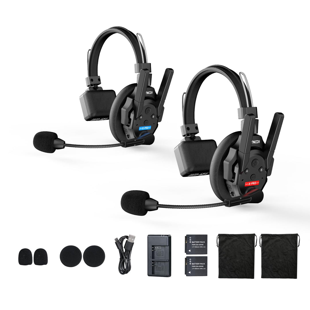 SYNCO XTALK XPRO2 Wireless Intercom Headset, 2,4GHz Vollduplex 24H 500M Reichweite Echtzeit-Teamkomm