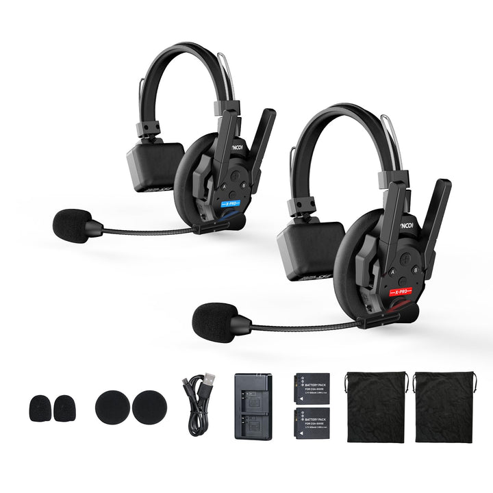 SYNCO XTALK XPRO2 Wireless Intercom Headset, 2,4GHz Vollduplex 24H 500M Reichweite Echtzeit-Teamkomm