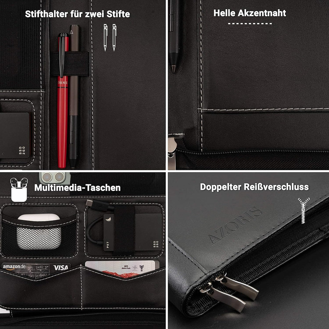 AZORIS PREMIUM® Schreibmappe A4 Premium Konferenzmappe mit viel Stauraum und 13 Zoll Fach für Tablet