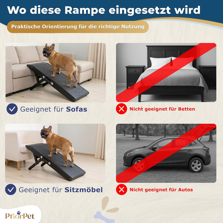 Hunderampe - Hundetreppe für kleine Hunde und grosse Hunde - Einstellbar 18-53 cm - Für Bett Sofa -