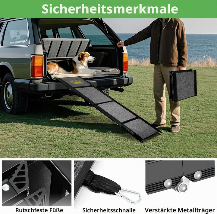 Hunderampe Auto Klappbar Extra Lang 180 cm Hundetreppe Auto mit Rutschfester Teppichoberfläche für K