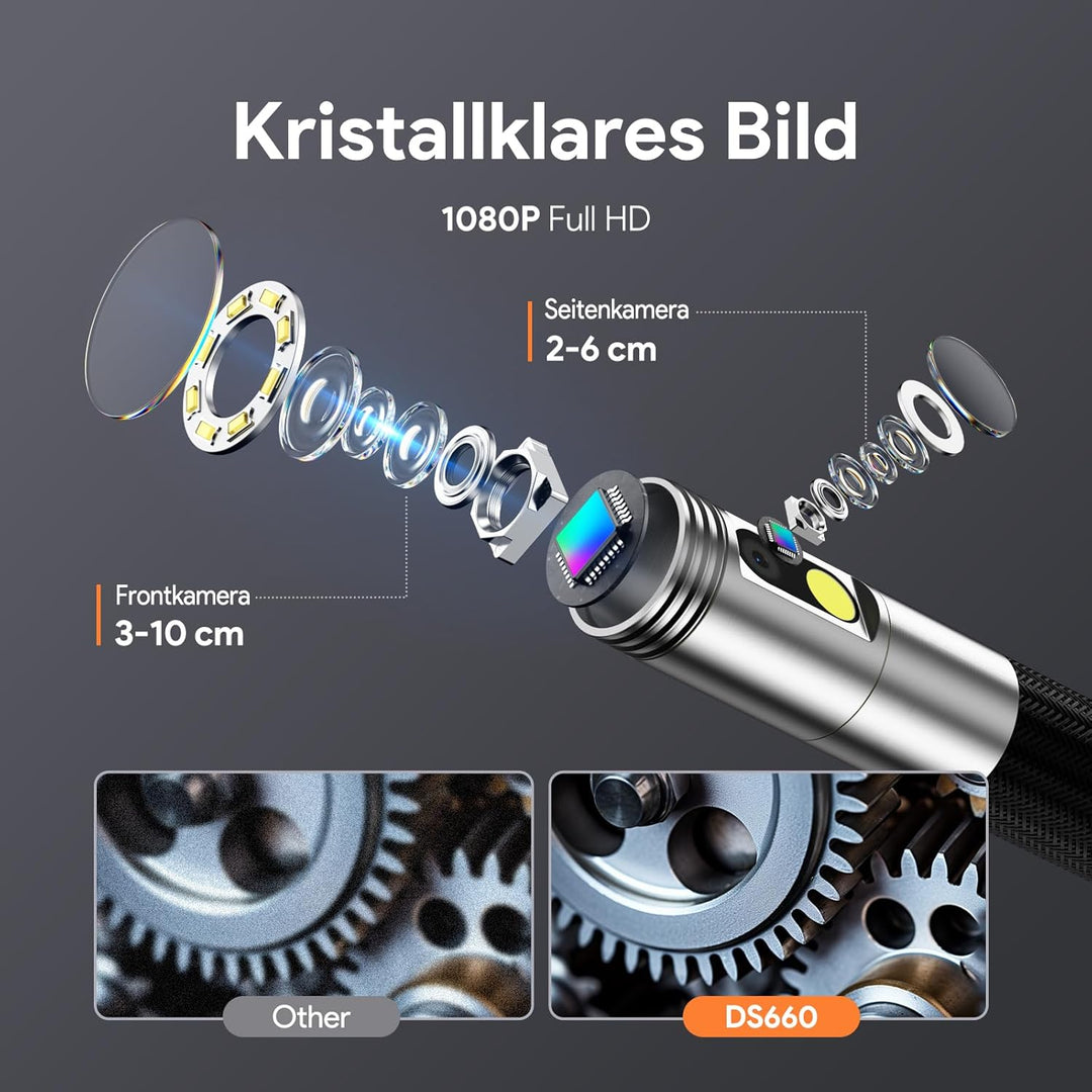 DEPSTECH Dual Lens Endoskopkamera mit Licht, 1080P Drehbar Endoskop, 5 Zoll IPS-Bildschirm Inspektio