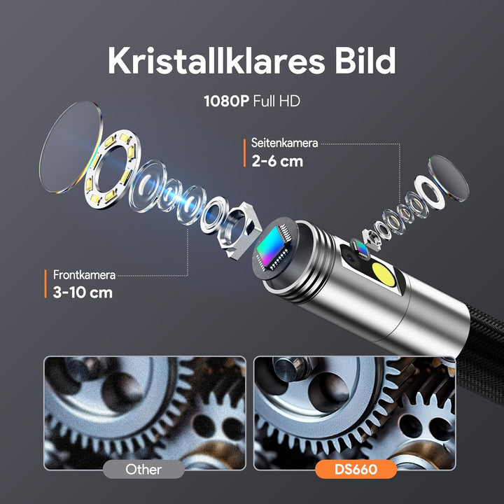 DEPSTECH Dual Lens Endoskopkamera mit Licht, 1080P Drehbar Endoskop, 5 Zoll IPS-Bildschirm Inspektio