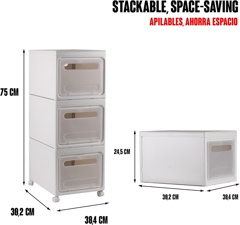 Calma Dragon Stapelbare Aufbewahrungsboxen mit Deckel 3 Kunststoff-Schublade Organizer Regale mit Rä