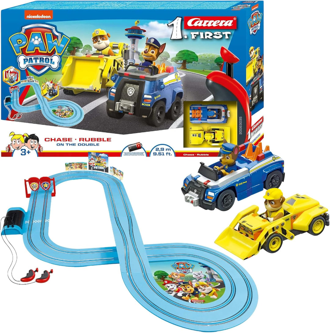 Carrera - 20063035 - FIRST PAW PATROL On the Double 2,4m Rennstrecken-Set | 2 ferngesteuerte Fahrzeu