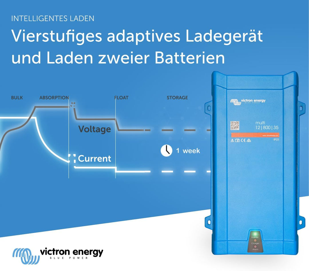 Victron Energy MultiPlus 800VA 12-Volt 230V Reiner Sinus Wechselrichter 35 Amp Batterie Ladegerät 12