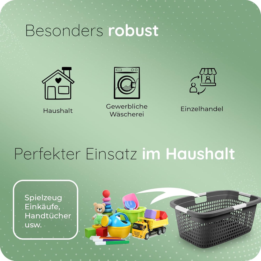 Novaliv Wäschekorb mit 4 Griffen 40L Anthrazit, Wäschebox Set Wäscheeimer Wäschebehälter für Bad Wäs