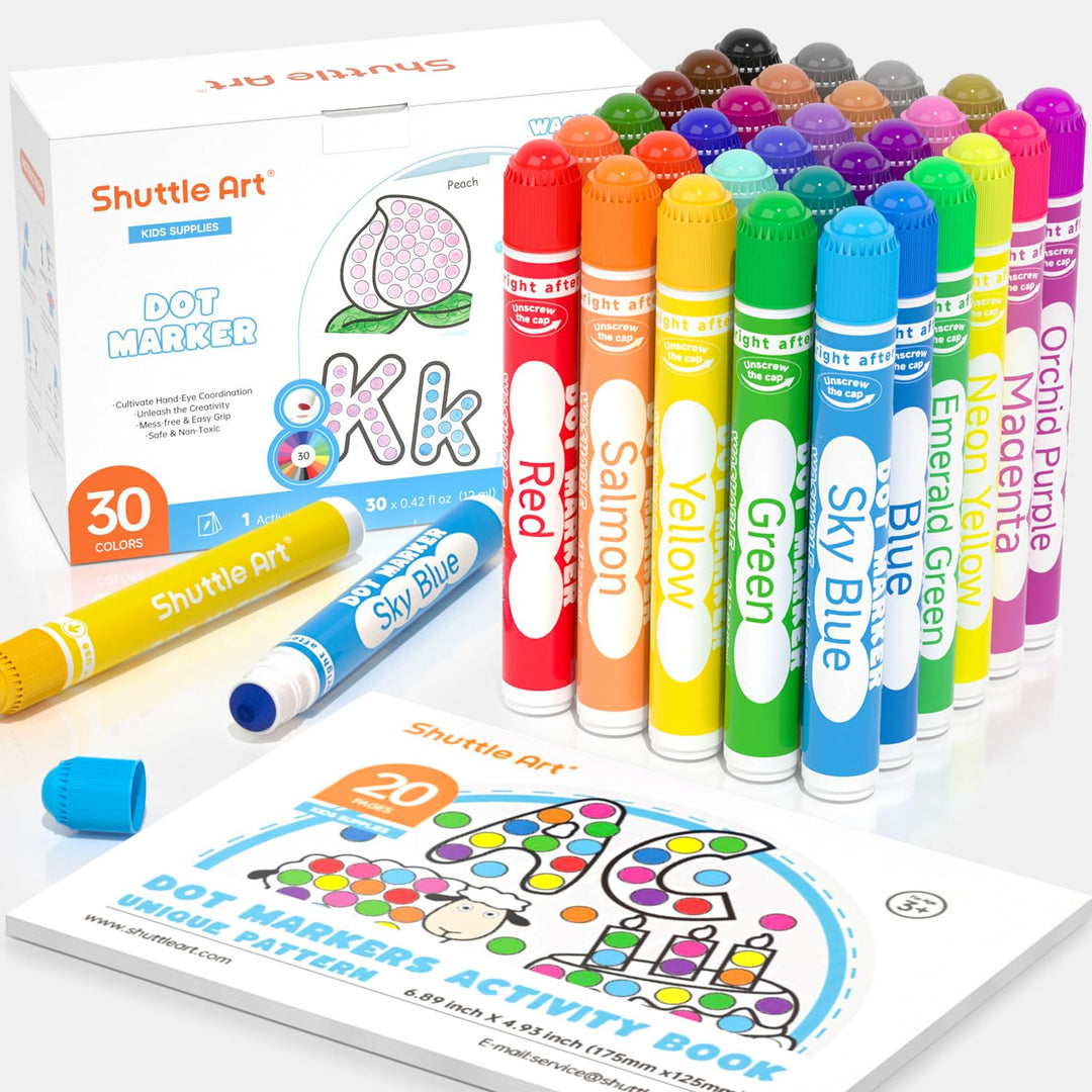 Shuttle Art 30 farbige Dot Markers, Kinderstifte auswaschbar, Bingomarker (Bingo Dabbers), mit 20 ei
