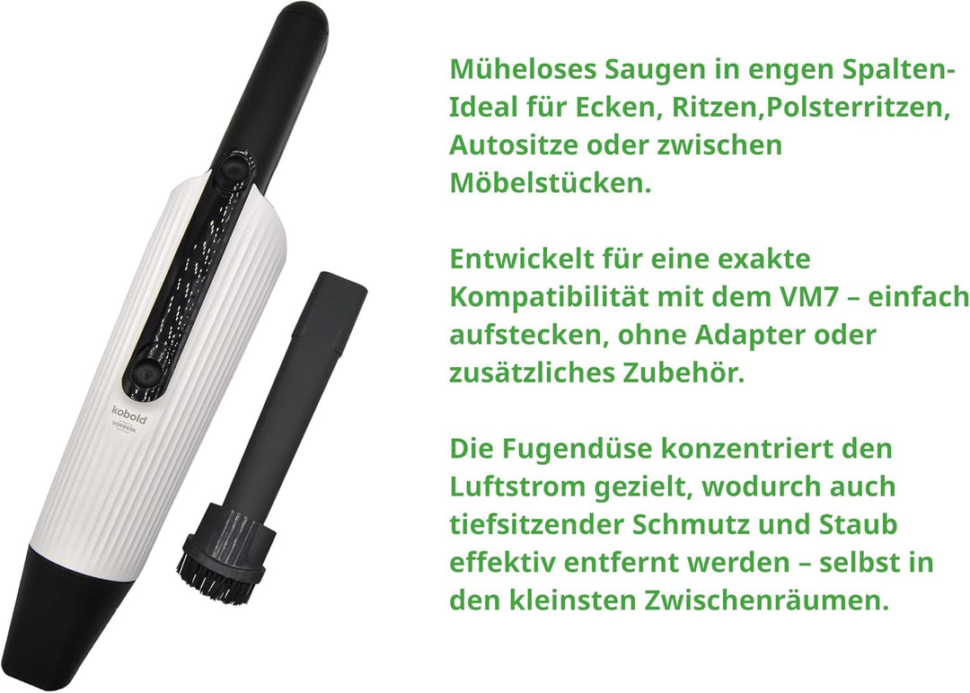 Fugendüse Düse 21cm kompatibel mit Vorwerk Kobold Handstaubsauger VM7 | Mit Pinselaufsatz, verlänger