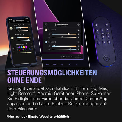 Elgato Key Light - Professionelle Studiobeleuchtung in 2800 Lumen zum Streamen mit Tischklemme, Aufn