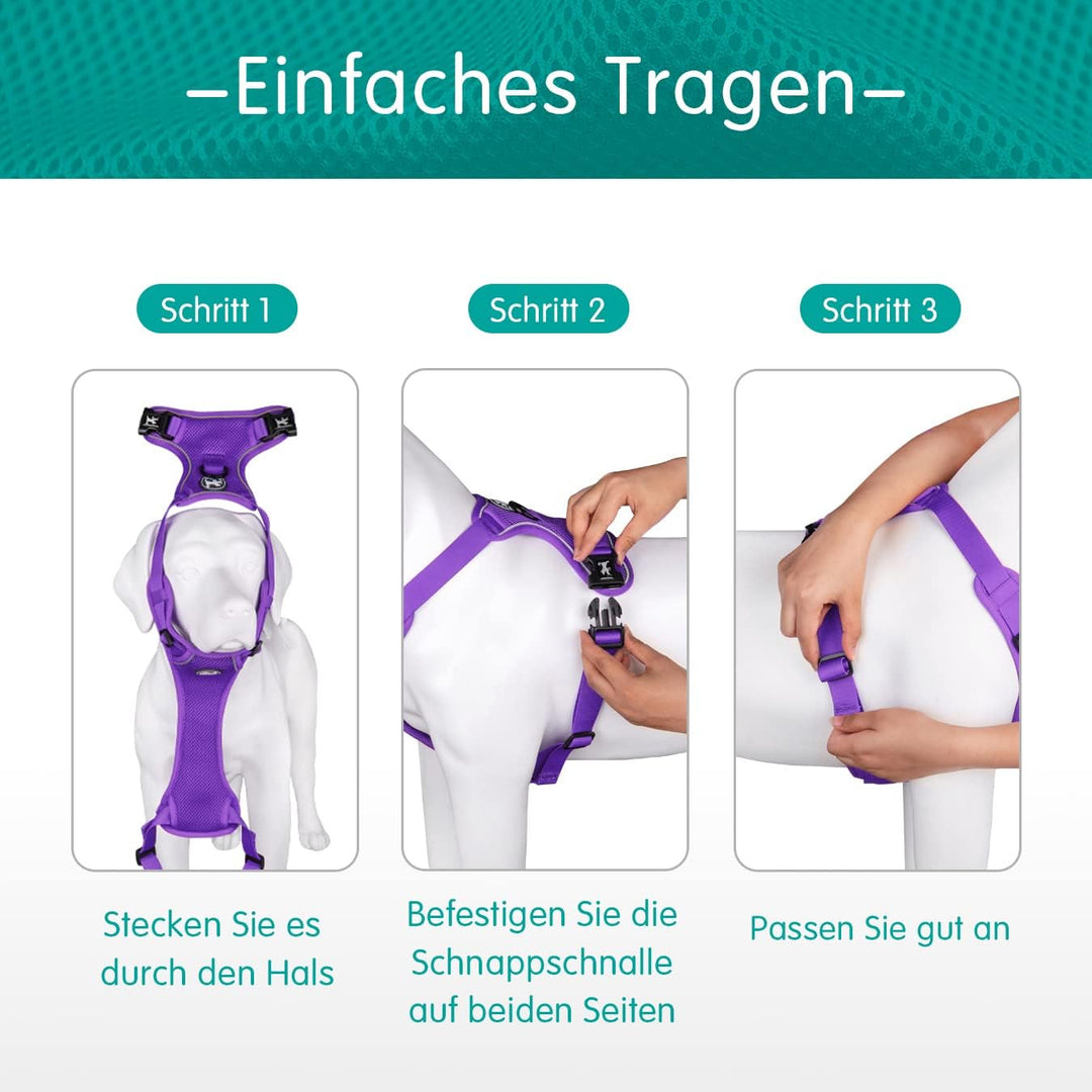 PoyPet Reflektierendes, weiches, atmungsaktives Hundegeschirr aus Mesh, erstickungsfreie, doppelt ge