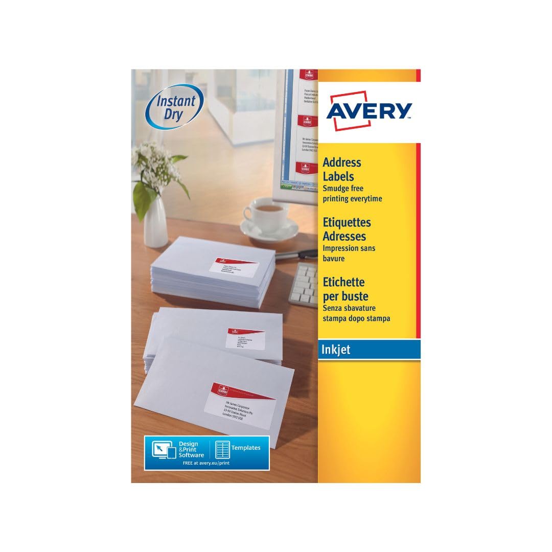 Avery schnelltrocknende Adressetiketten für Tintenstrahldrucker 24 pro Blatt 63,5 x 33,9 mm 2400 Eti
