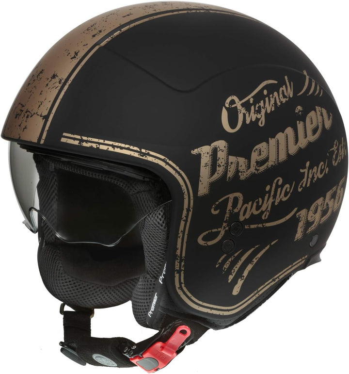 Premier Erwachsener Motorradhelm Jethelme für Unisex-Erwachsene, Schwarz, Polycarbonat (PC), Kunstst