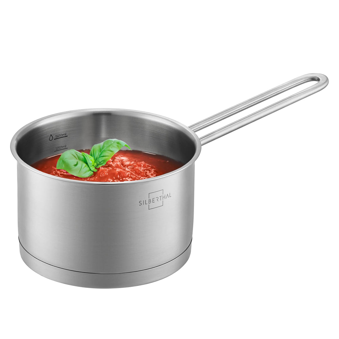 SILBERTHAL Stielkasserolle Induktion 16 cm - Edelstahl Kochtopf mit Stiel klein - 2l - Milchtopf - F
