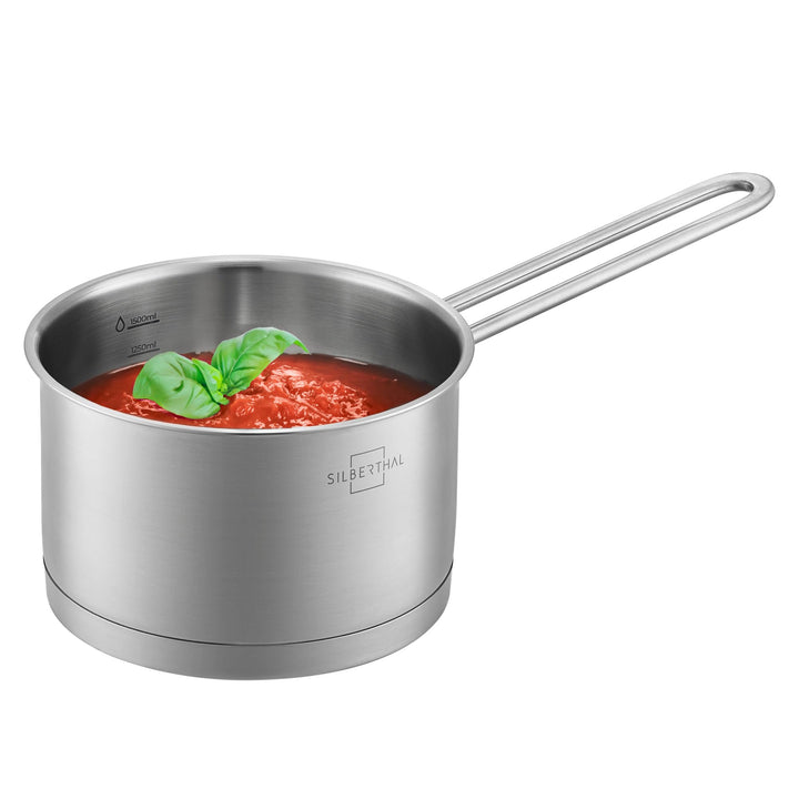 SILBERTHAL Stielkasserolle Induktion 16 cm - Edelstahl Kochtopf mit Stiel klein - 2l - Milchtopf - F