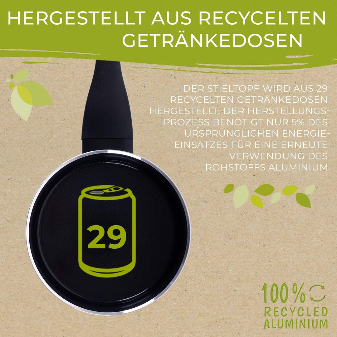 Berndes Topf 16 cm, b.green Alu Recycled Induction, Stieltopf hergestellt zu 100% aus recycelten Get