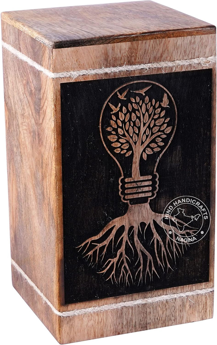 Holzurne mit Blumenmotiv, graviert, für menschliche Asche, für Erwachsene, gross – Holzbeerdigungsur